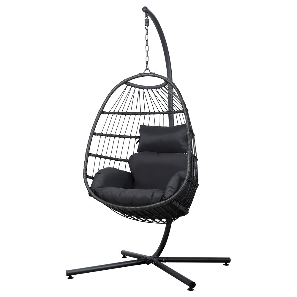 Gardeon Swing Chair Egg Hammock With Stand Outdoor Furniture Wicker Seat Black