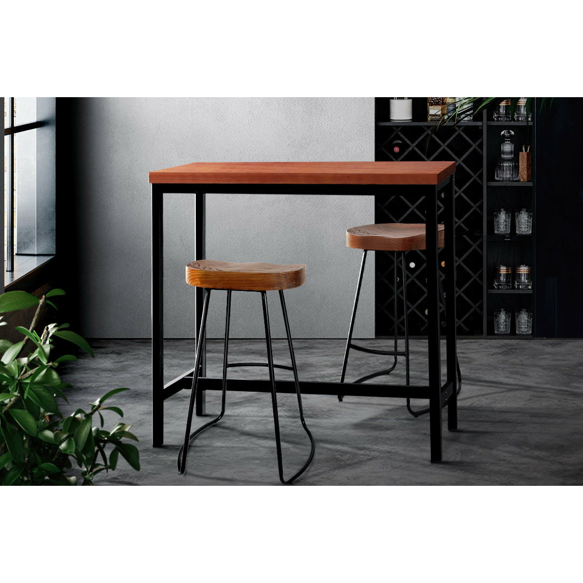 Artiss Vintage Bar Table ALEX Retro Pine Wood Metal Frame