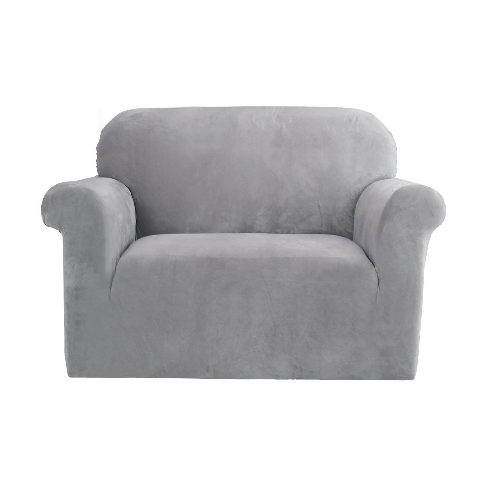 Artiss Velvet Sofa Cover Plush Couch Cover Lounge Slipcover 1 Seater Grey