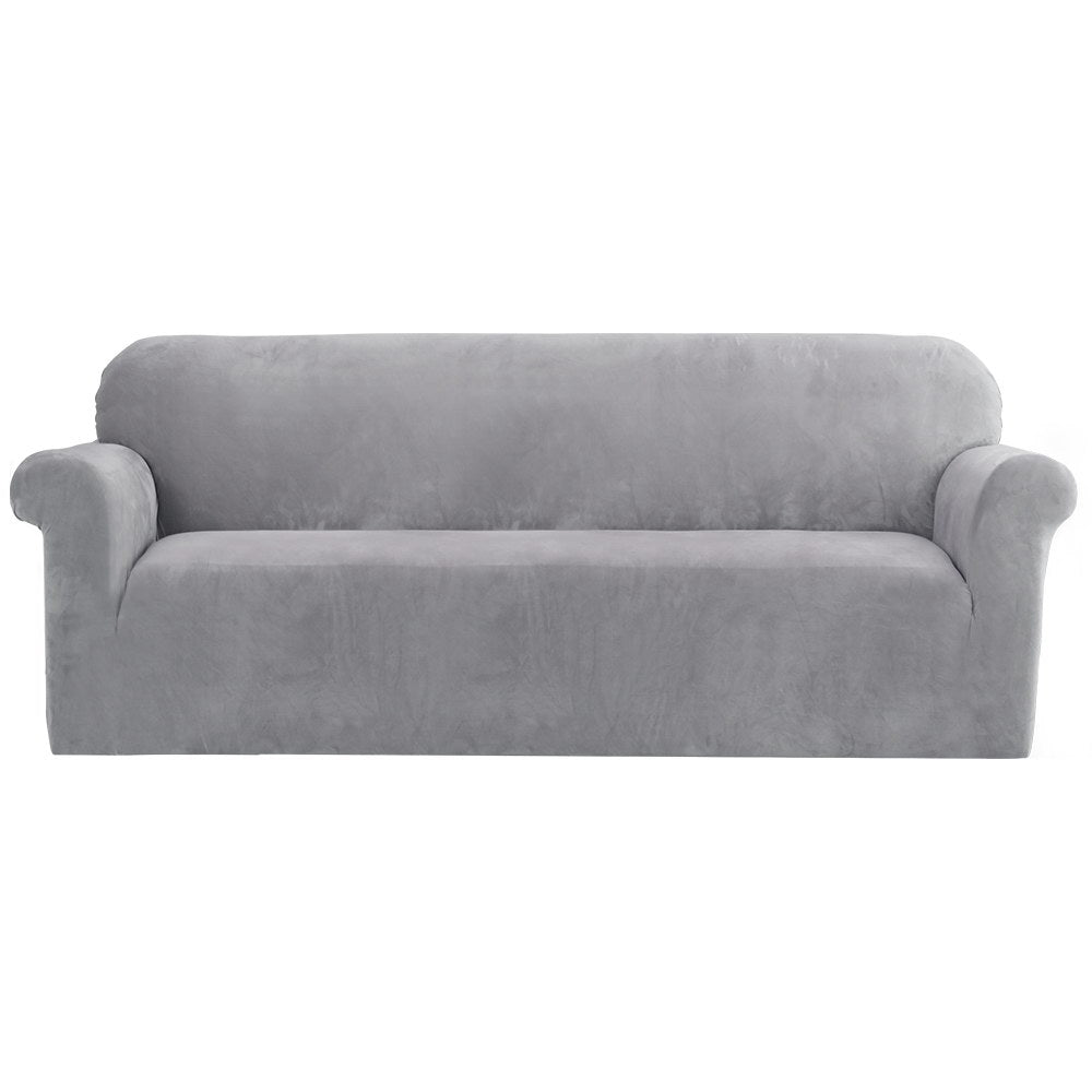 Artiss Velvet Sofa Cover Plush Couch Cover Lounge Slipcover 4 Seater Grey