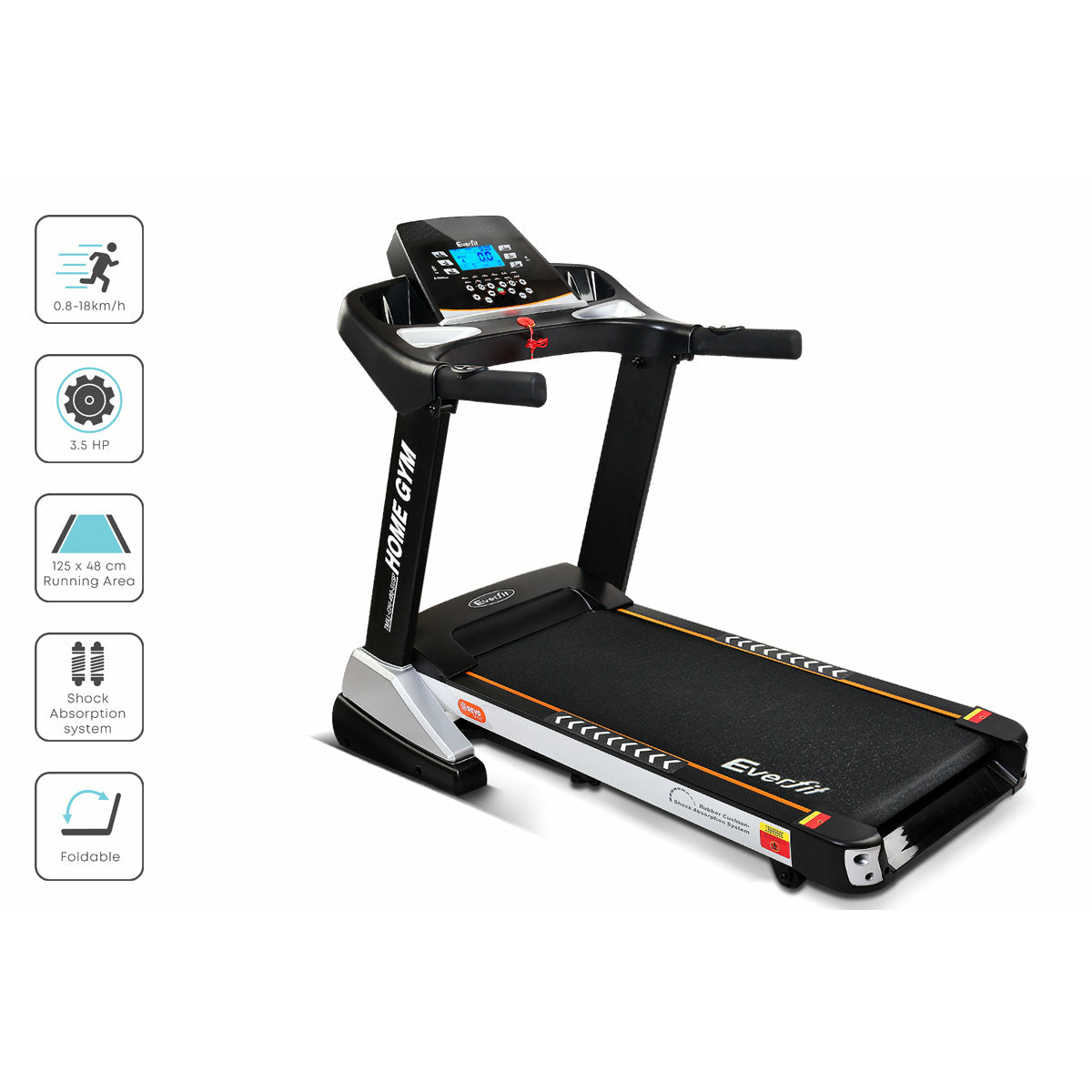 Everfit Electric Treadmill 48cm Incline Running Home Gym Fitness Machine Black