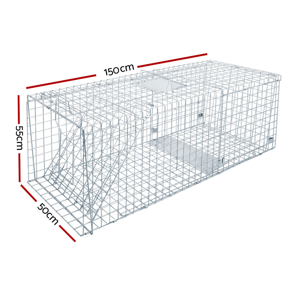 Humane Animal Trap Cage 150 x 50 x 53cm - Silver