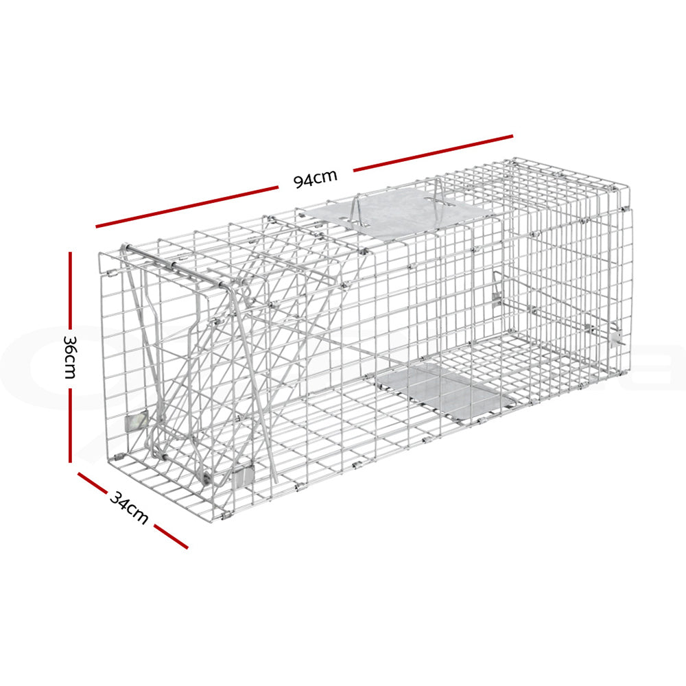 Humane Animal Trap Cage 94 x 34 x 36cm - Silver
