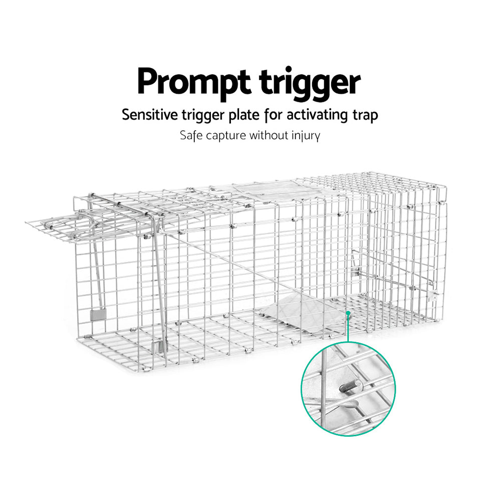 Humane Animal Trap Cage 94 x 34 x 36cm - Silver