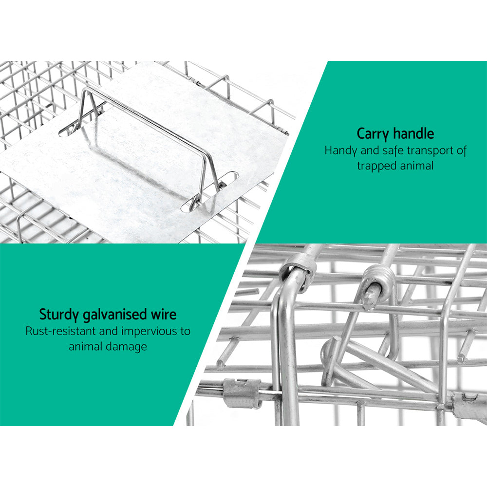 Humane Animal Trap Cage 94 x 34 x 36cm - Silver