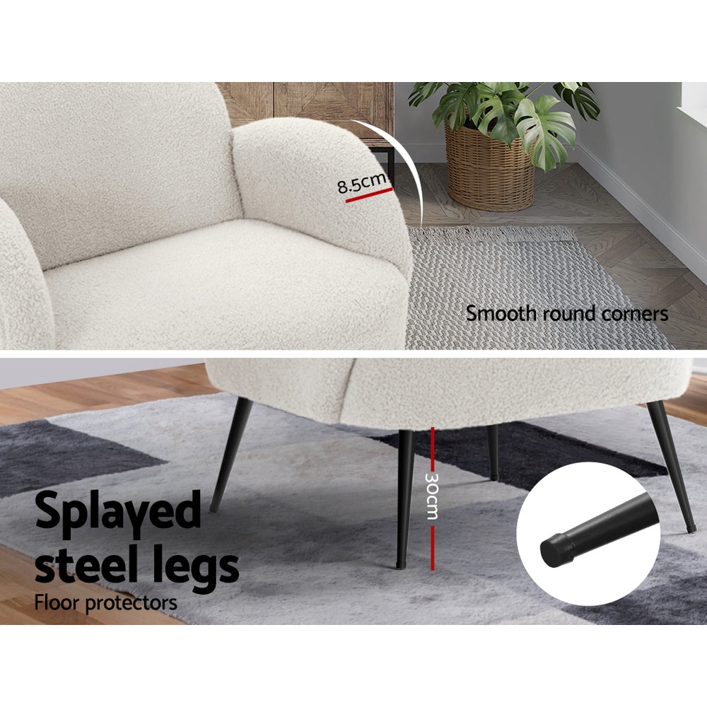 Artiss Armchair Lounge Chair Armchairs Accent Arm Chairs Sherpa Boucle White