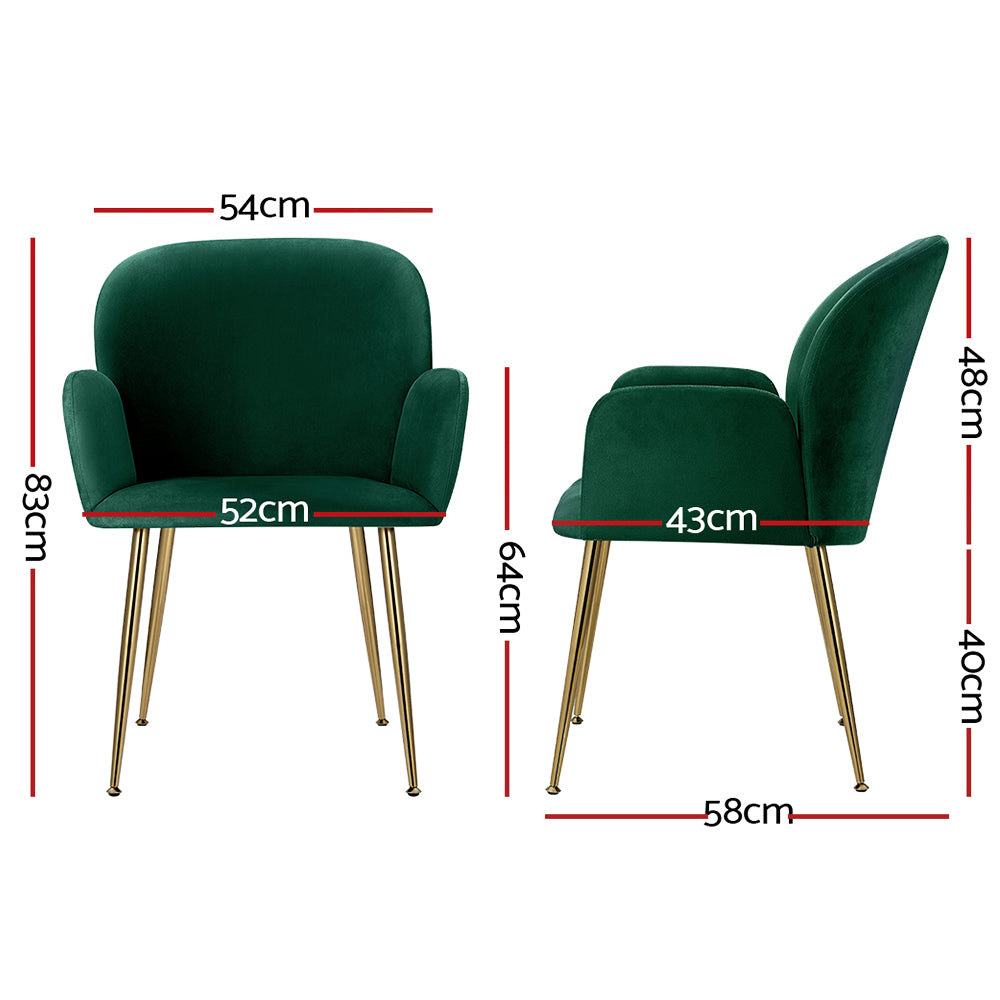 Artiss Set of 2 Kynsee Dining Chair Armchair Cafe Chair Upholstered Velvet Green