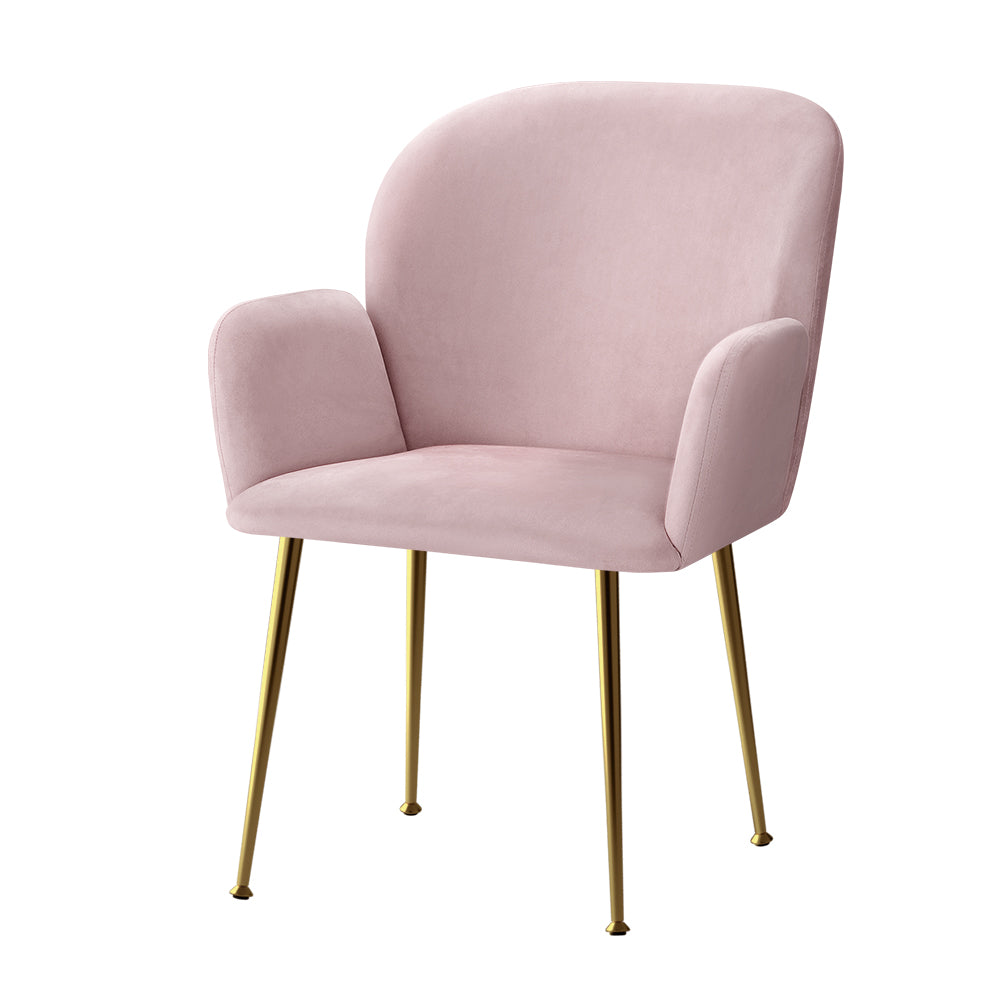 Artiss Set of 2 Kynsee Dining Chairs Armchair Cafe Chair Upholstered Velvet Pink