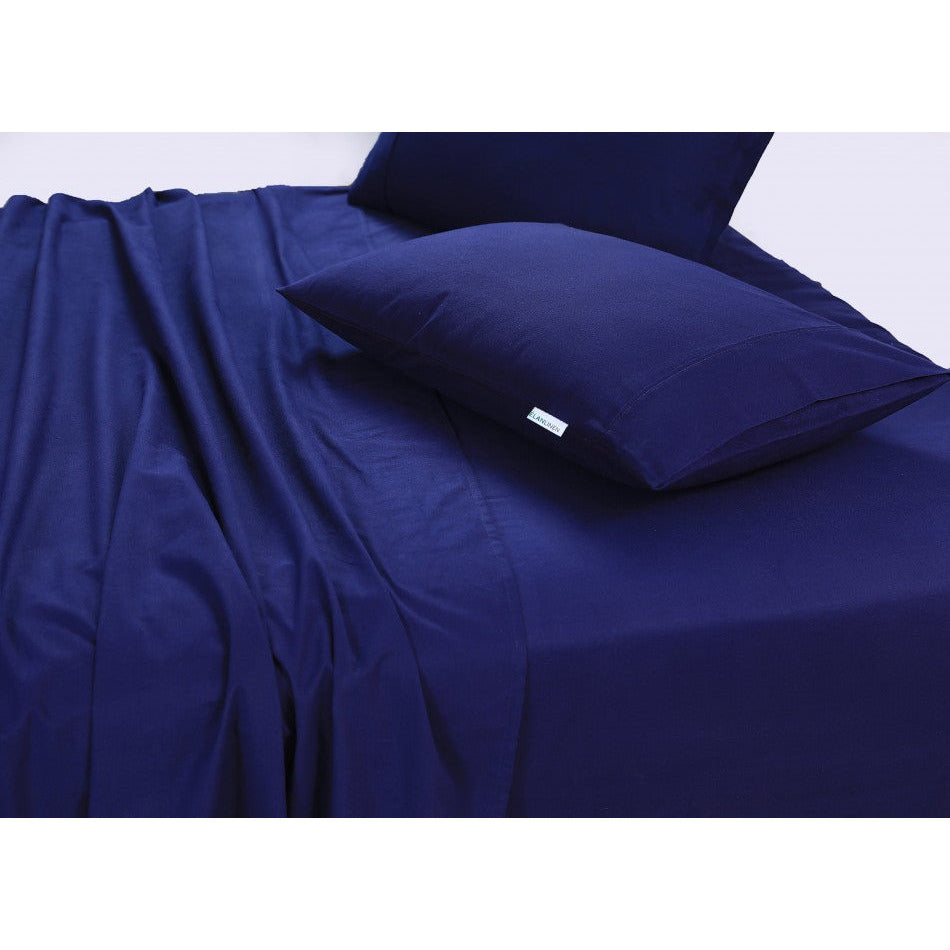 Elan Linen 100% Egyptian Cotton Vintage Washed 500TC Navy Blue Single Bed Sheets Set