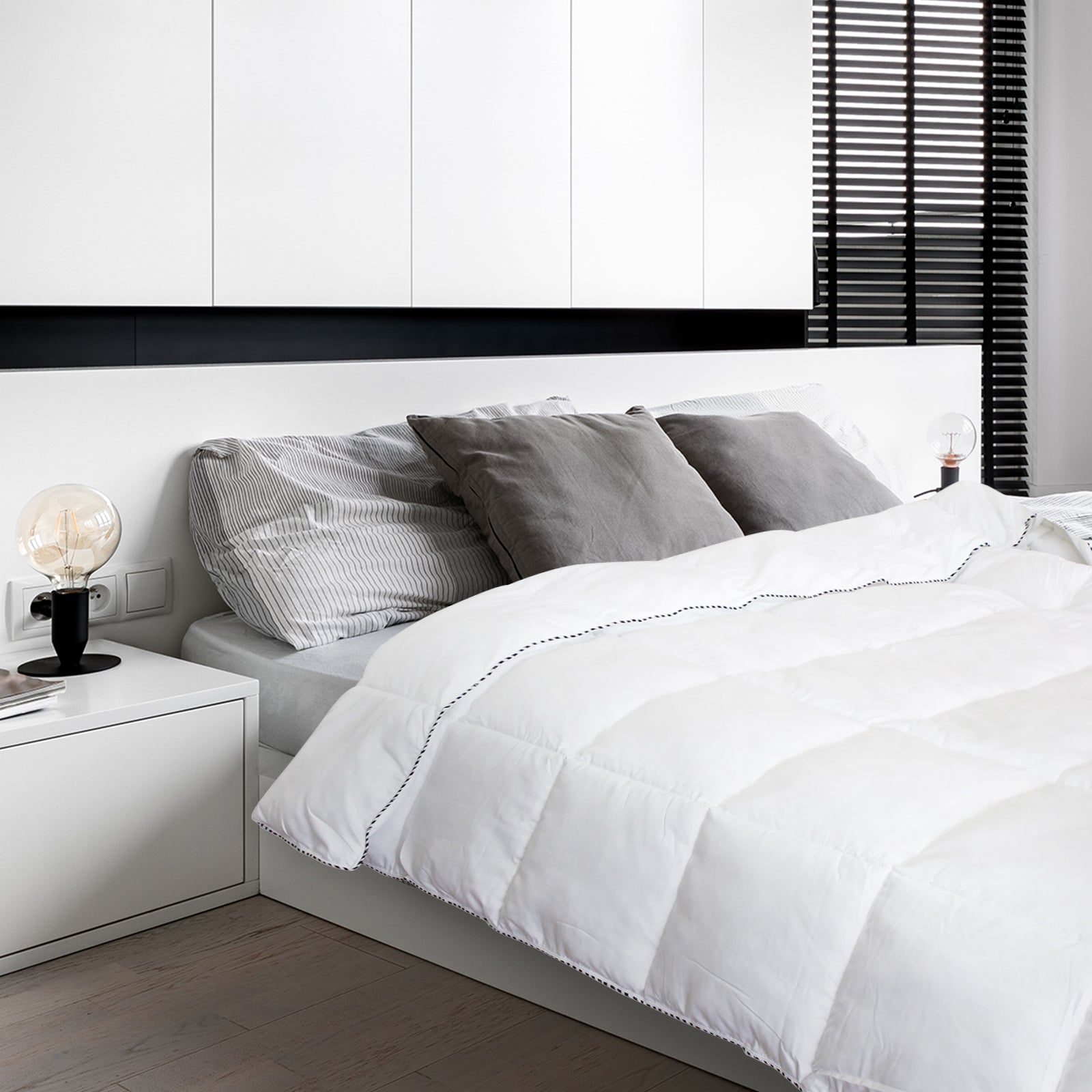 Royal Comfort Bamboo Blend Quilt 250GSM Luxury Duvet 100% Cotton Cover - Single - White