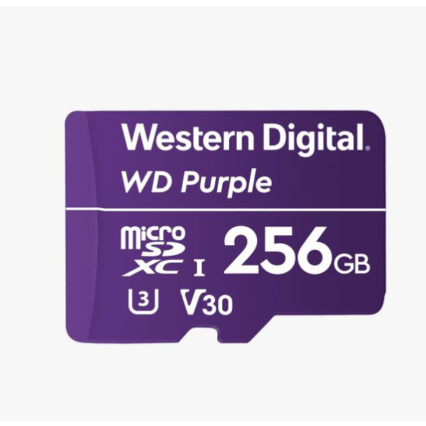 WESTERN DIGITAL Digital WD Purple 256GB MicroSDXC Card 24/7 -25°C to 85°C Weather &amp; Humidity Resistant for Surveillance IP Cameras mDVRs NVR Dash Cams Drones