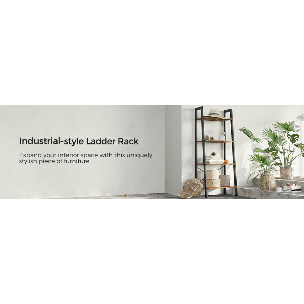 Rustic brown and black steel Metal Frame 4 Tier bookshelf