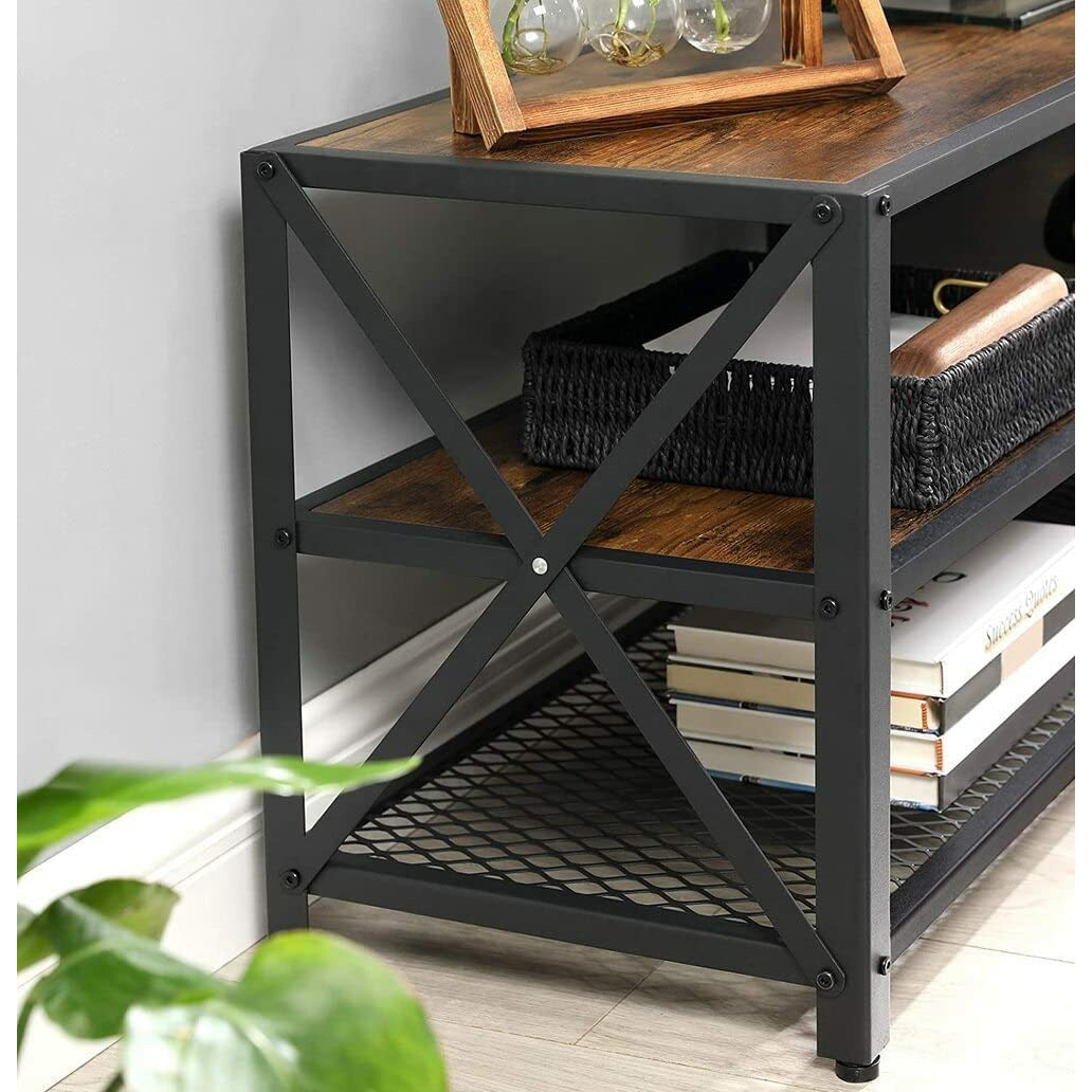 TV Stand for 60-Inch TV with Industrial Style Steel Frame Rustic Brown and Black