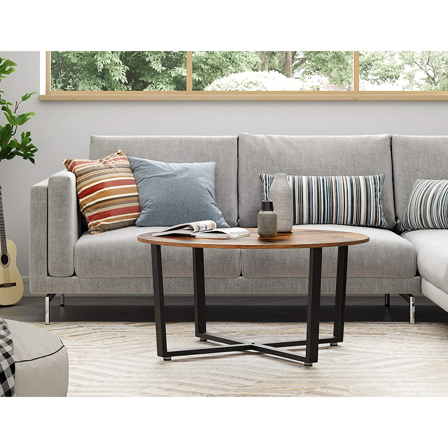 Round Coffee Table Rustic Brown and Black