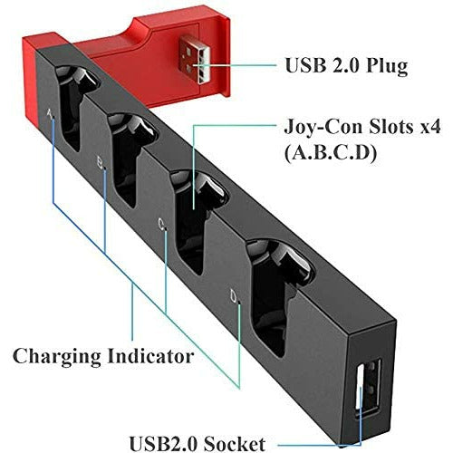 4 in1 Charger Station Stand for Nintendo Switch Joy-con with LED Indication