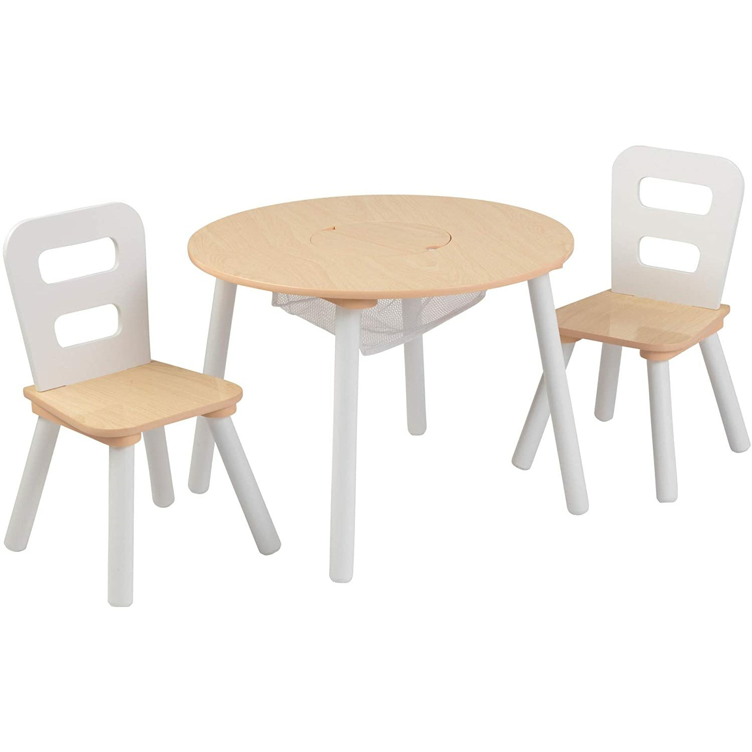 Round Table and 2 Chair Set for children (White Natural)