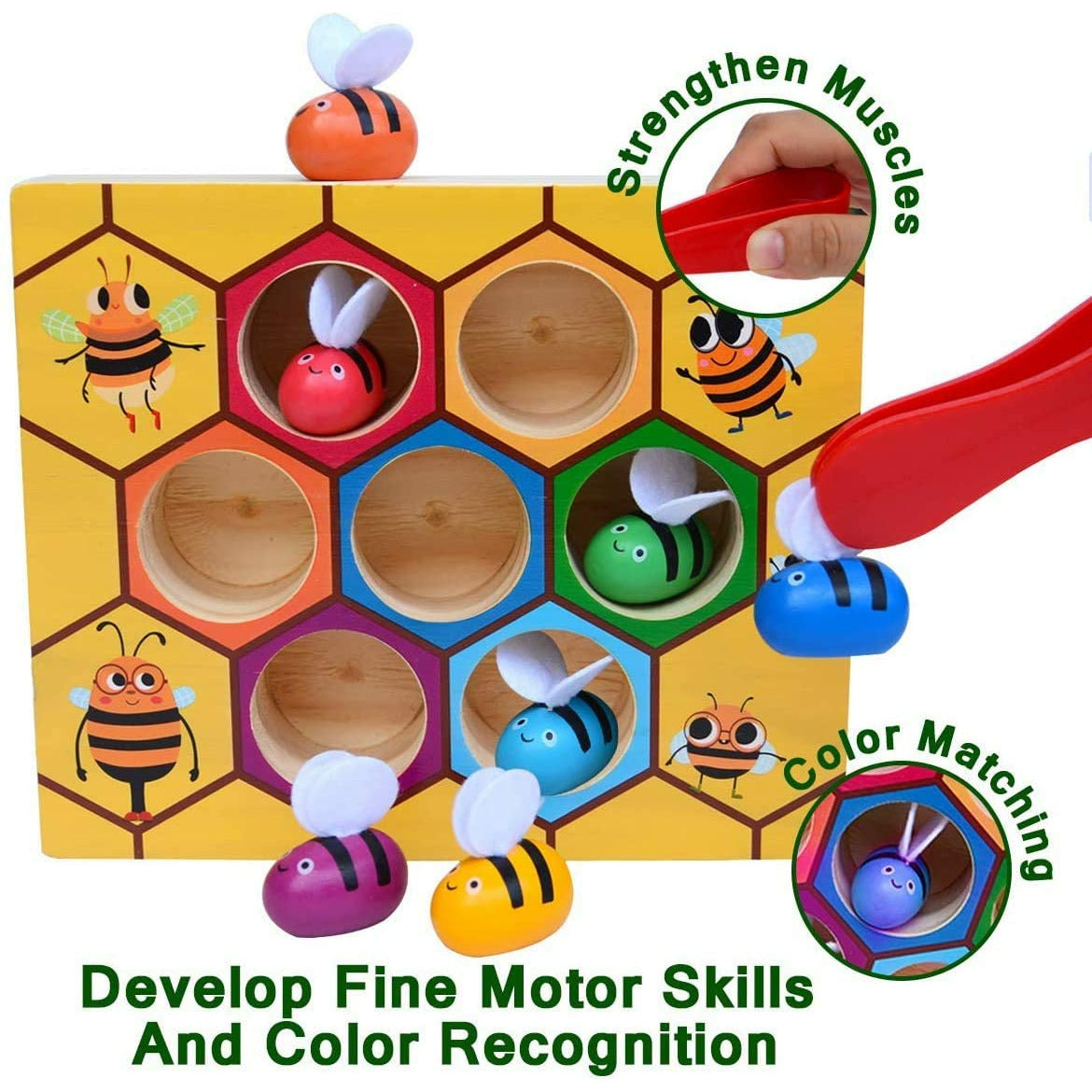 Wooden Bee Toddler Fine Motor Skill Toy - (Montessori Wooden Puzzle Early Learning Preschool Educational Kids)