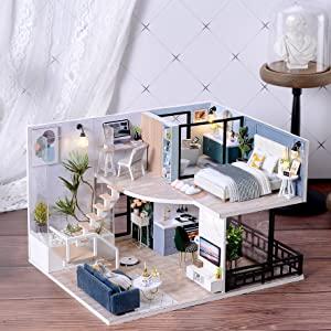 Dollhouse Miniature with Furniture Kit Plus Dust Proof and Music Movement - Cozy time (Valentine's Day Gift Idea)