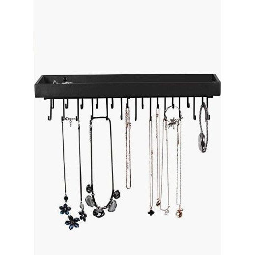 Wall Mount Hanging Jewellery Organiser Holder with 23 Hooks (Black)