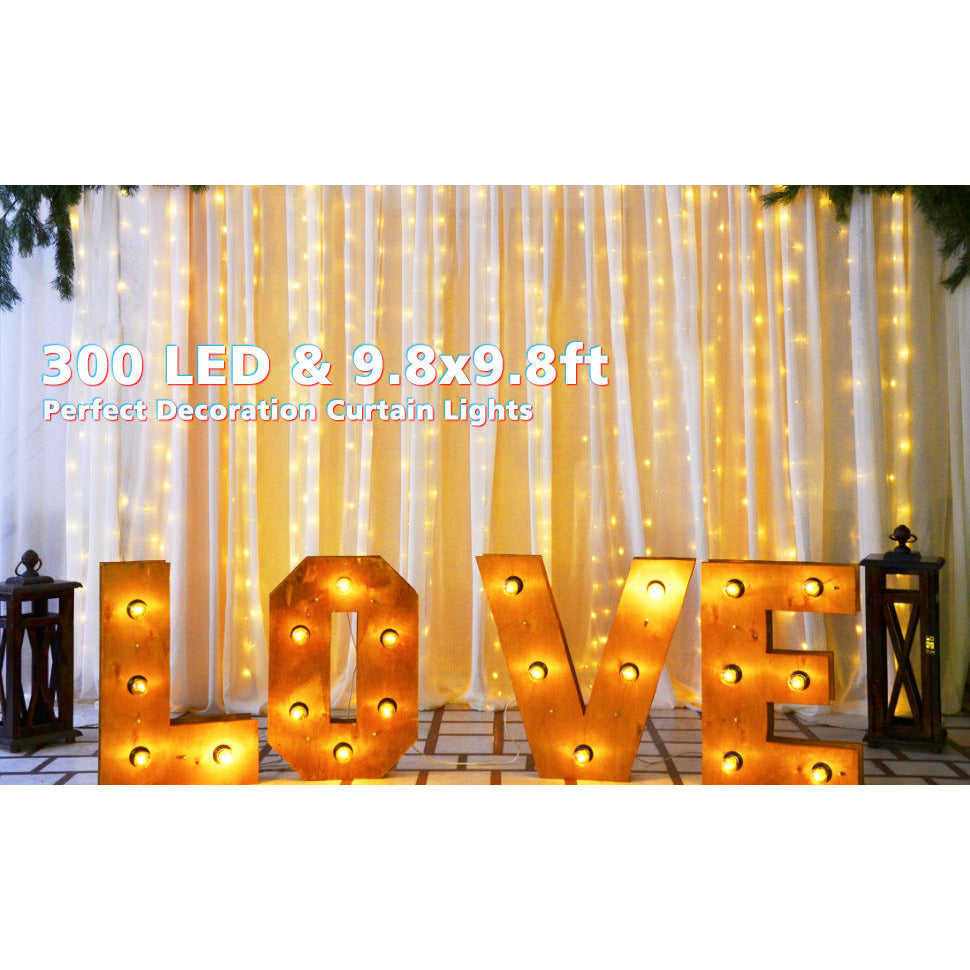 USB Powered 300 LED Curtain String Light with 8 Modes and Remote Control for Bedroom Party Wedding Decorations