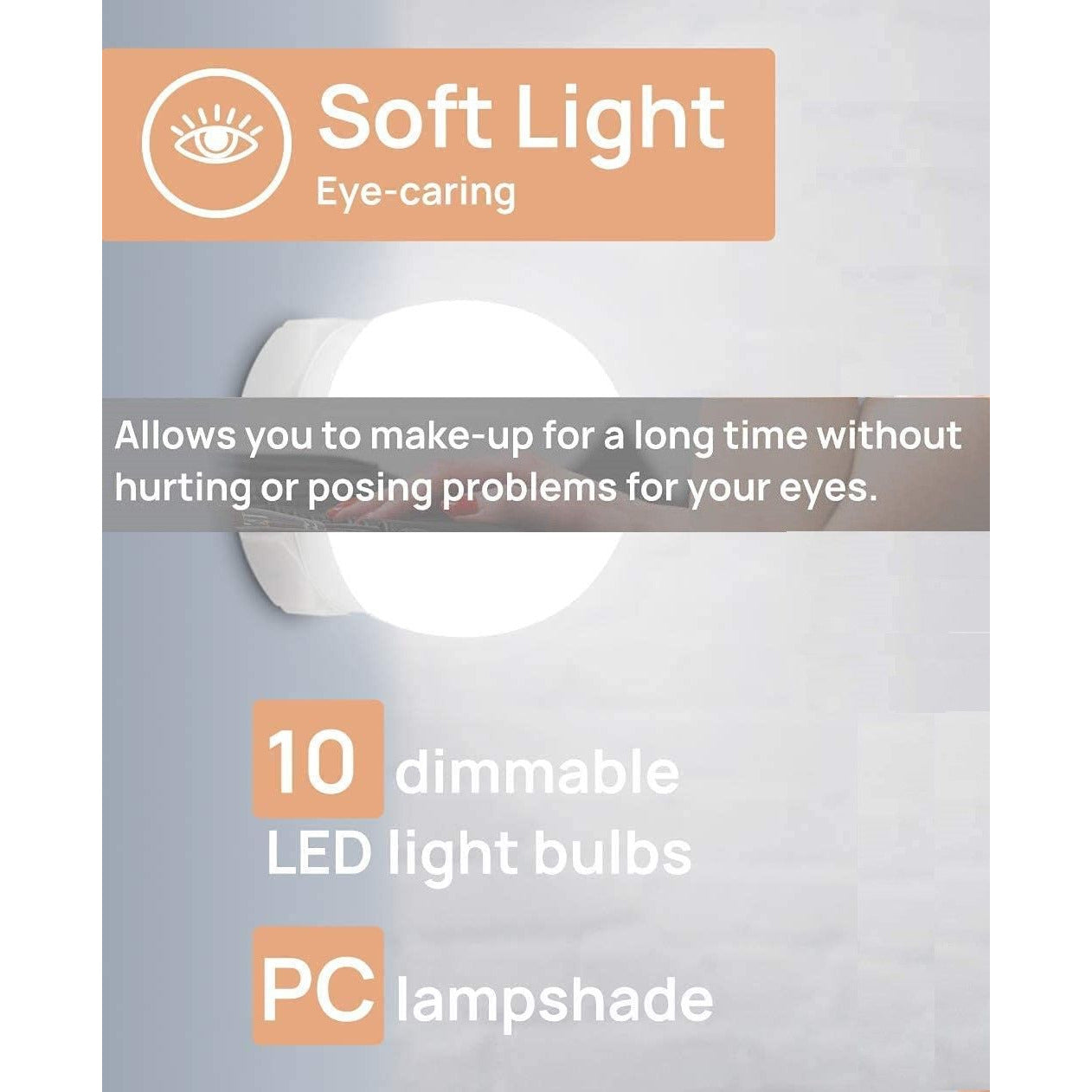 Hollywood Vanity Style LED Makeup Lights Mirror with 3 Color Modes Lights with 10 Dimmable Bulbs (Mirror Not Include)