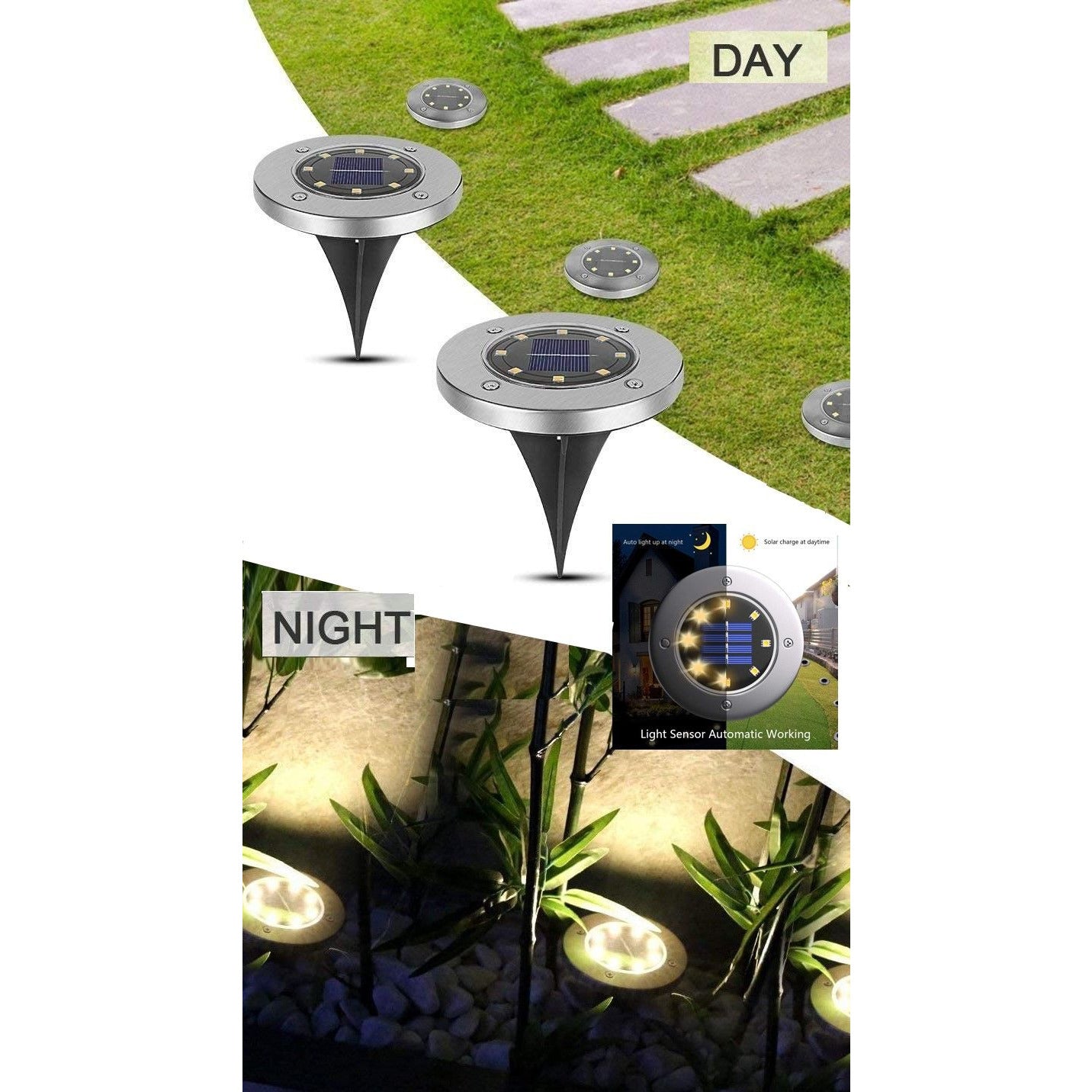8 Pack LED Solar Pathway Lights Outdoor Solar Ground Lights (Warm White)