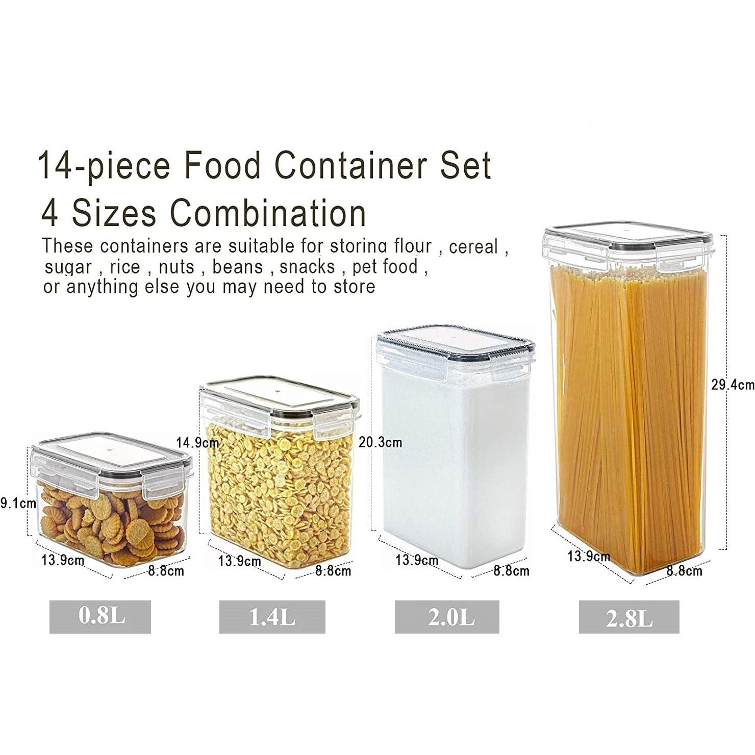 14 Pieces Airtight Food Storage and BPA Free Plastic with Easy Lock Black Lids Labels for Kitchen