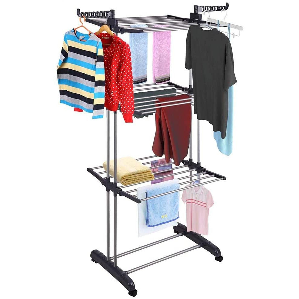 3 Tier Foldable Clothes Drying Rack for Laundry Dryer with Hanger Stand Rail Indoor