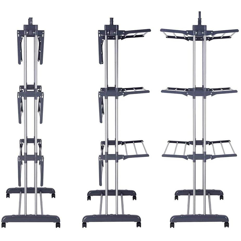 3 Tier Foldable Clothes Drying Rack for Laundry Dryer with Hanger Stand Rail Indoor