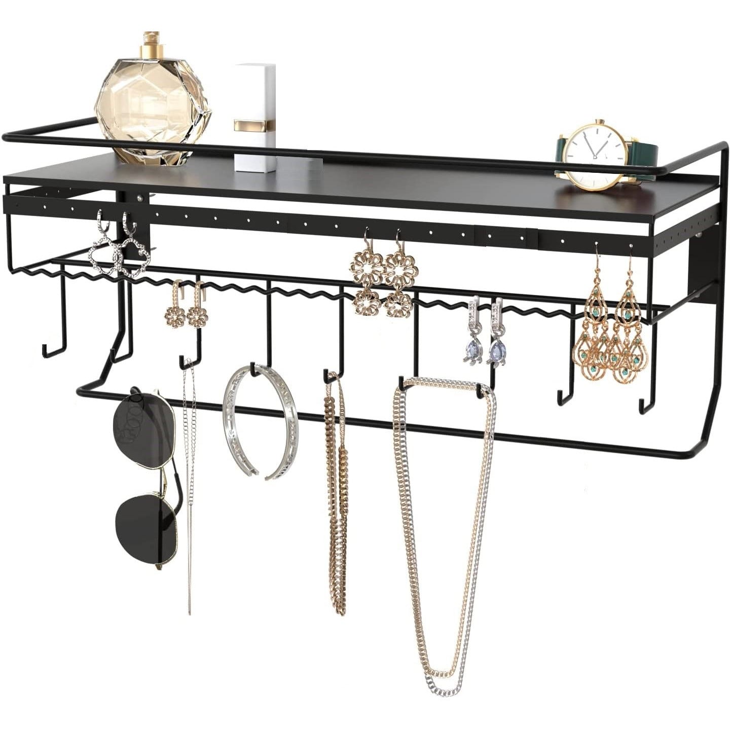 Wall Mounted Classic Black Iron Designer for Cosmetics and Jewelry Storage Shelf