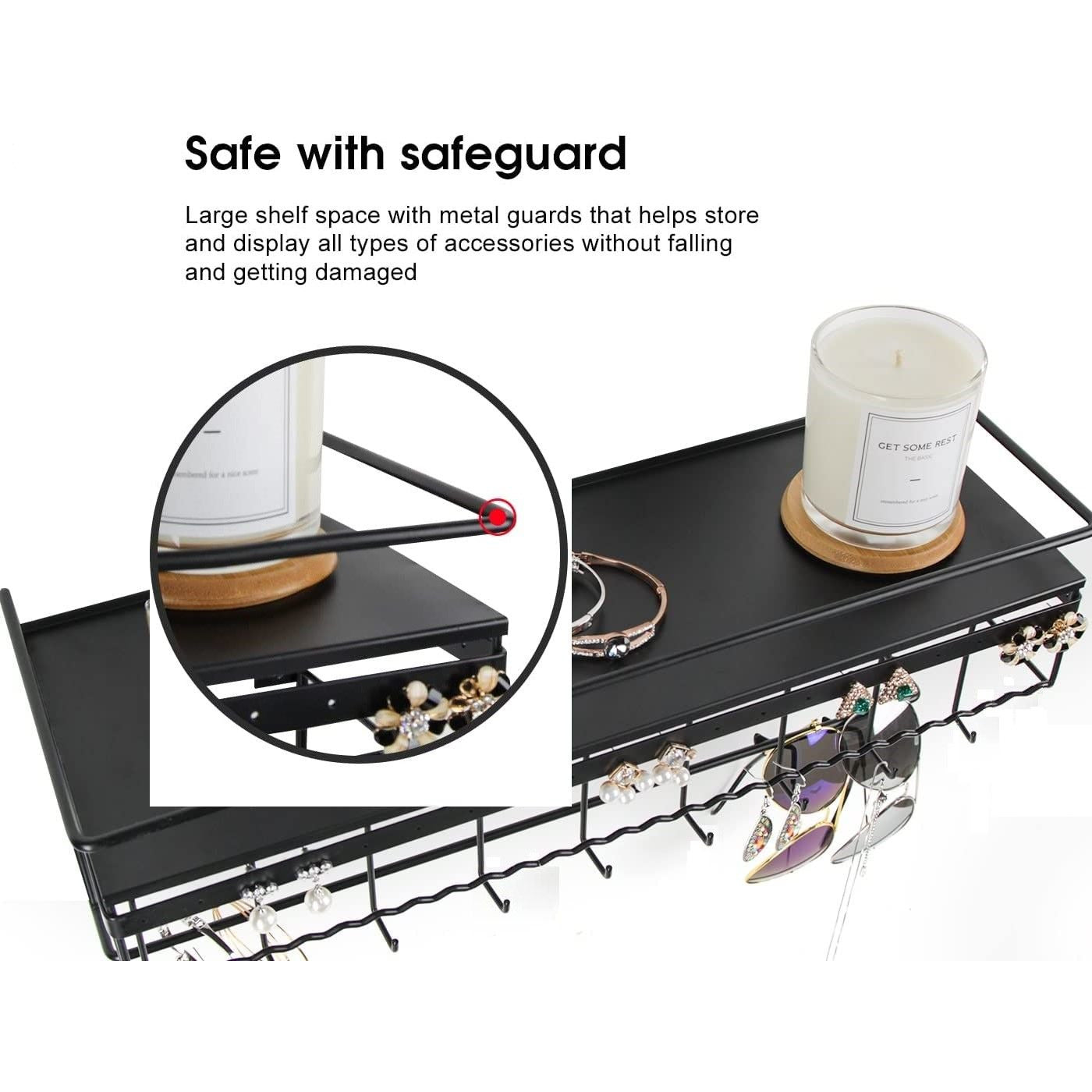 Wall Mounted Classic Black Iron Designer for Cosmetics and Jewelry Storage Shelf