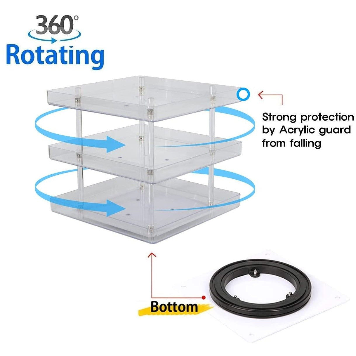 3 Tier 360 Rotating Display Rack Organizer Stand for Clear Nail Polish and Makeup Cosmetics with Acrylic Guard