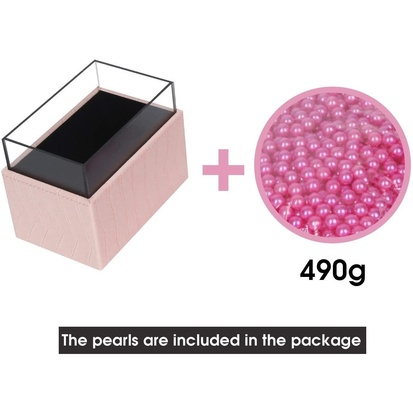 Leather Makeup Brush Cosmetic Organiser Storage Box with Pink Pearls and Acrylic Cover (Pink)