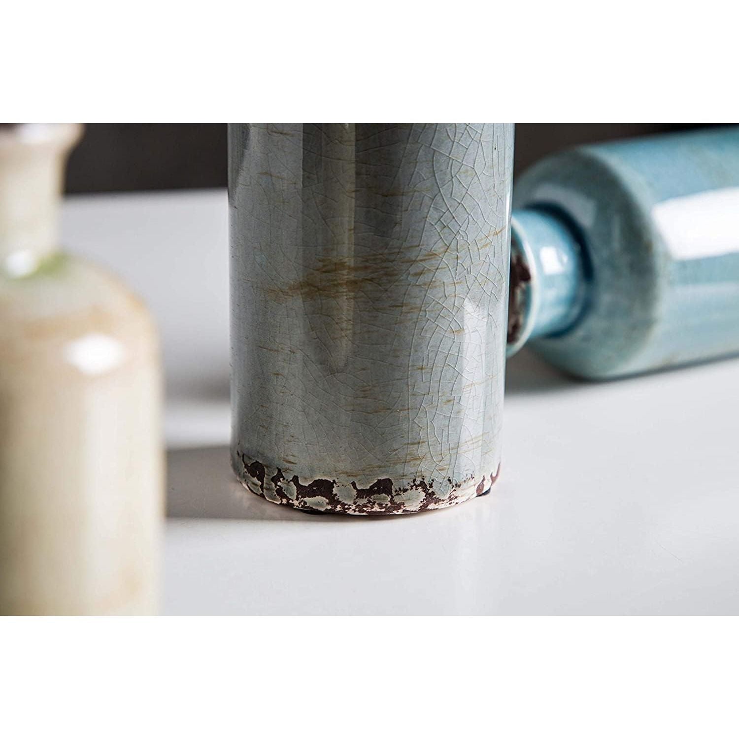 Ceramic Vases Set of 3 Crackled Finish Blue Farmhouse for Home D�cor