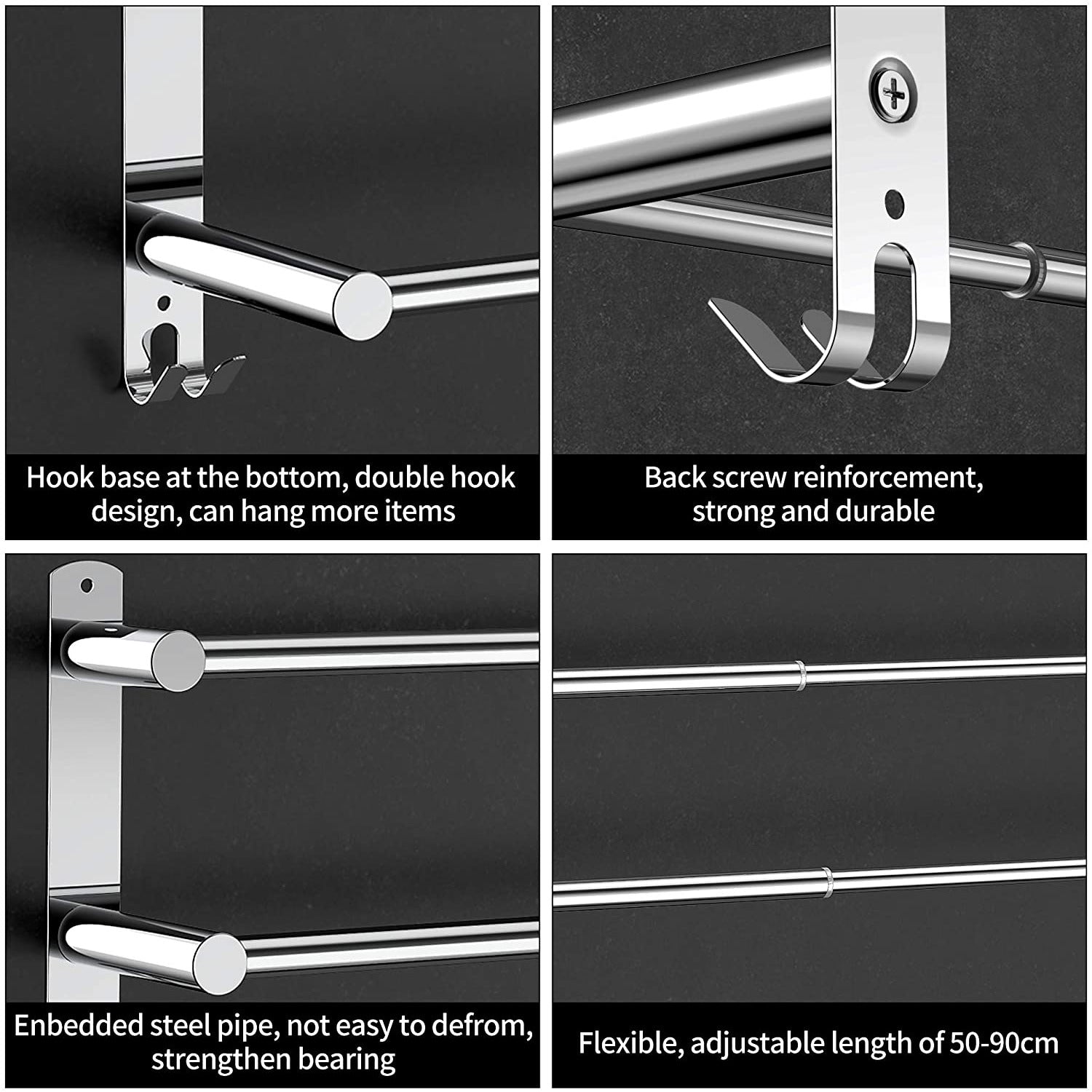 Stretchable 45-75 cm Towel Bar for Bathroom and Kitchen (Three Bars)