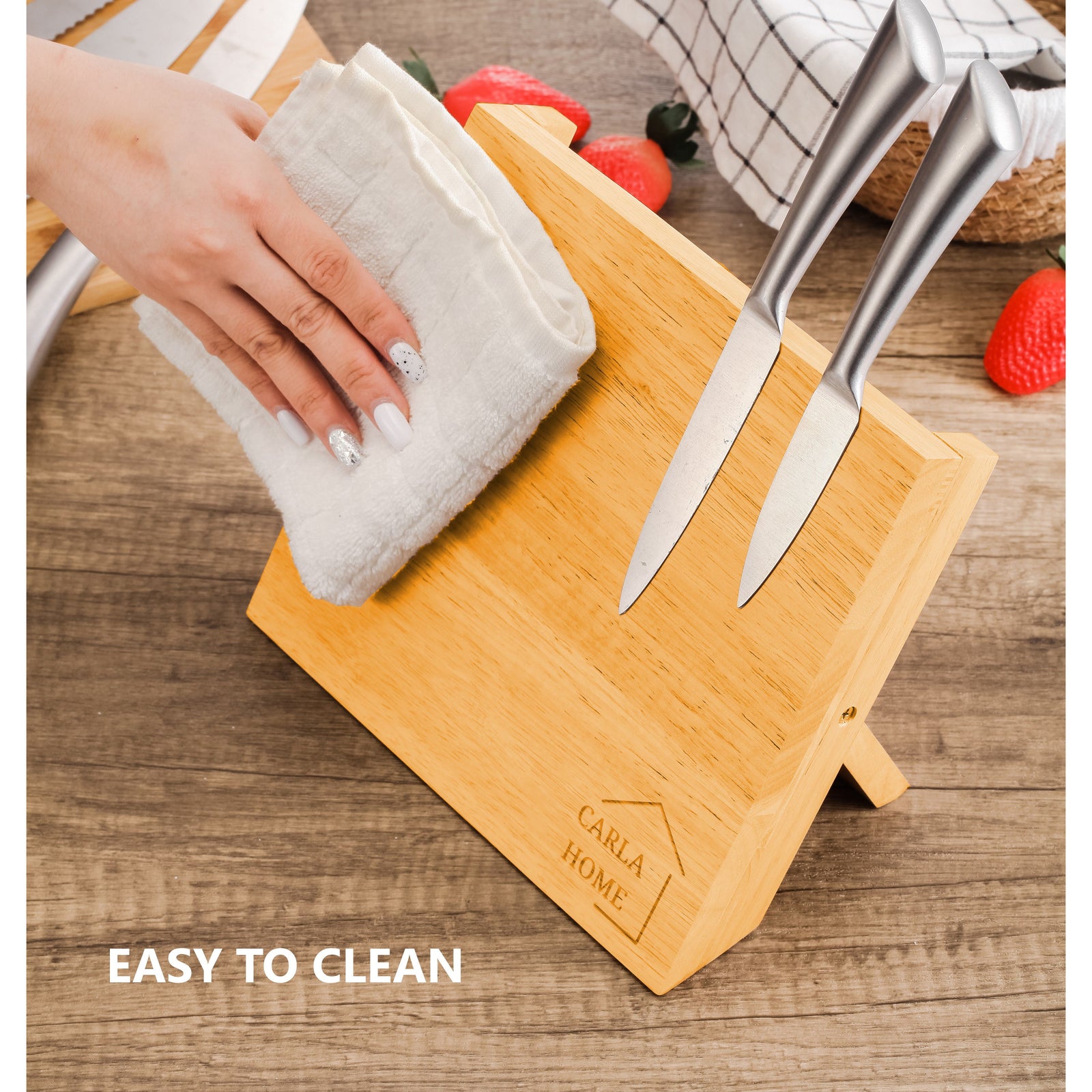 Natural Bamboo Magnetic Knife Block Holder with Strong Magnets for Home Kitchen Storage & Organisation