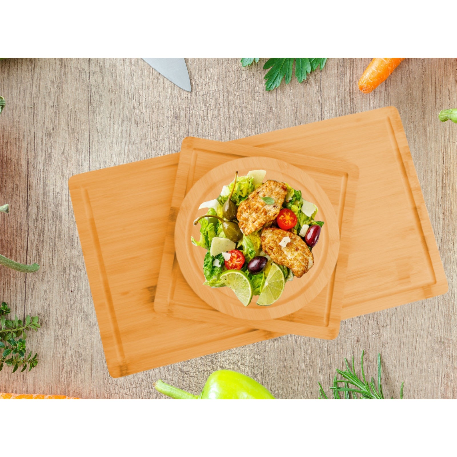 3 Pieces Bamboo Cutting Board with Juice Groove and Mobile Holder included for Home Kitchen