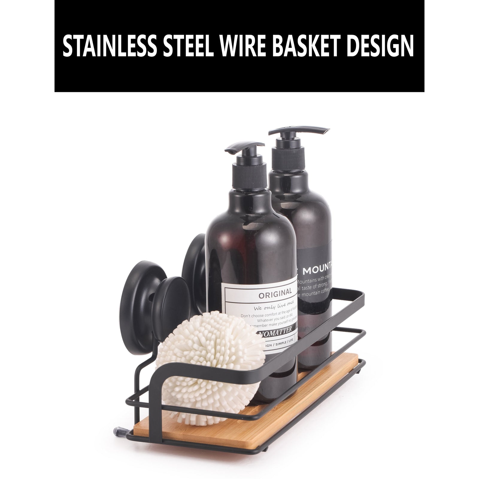 2 Pack Rectangular Bamboo Corner Shower Caddy Shelf Basket Rack with Premium Vacuum Suction Cup No-Drilling for Bathroom and Kitchen