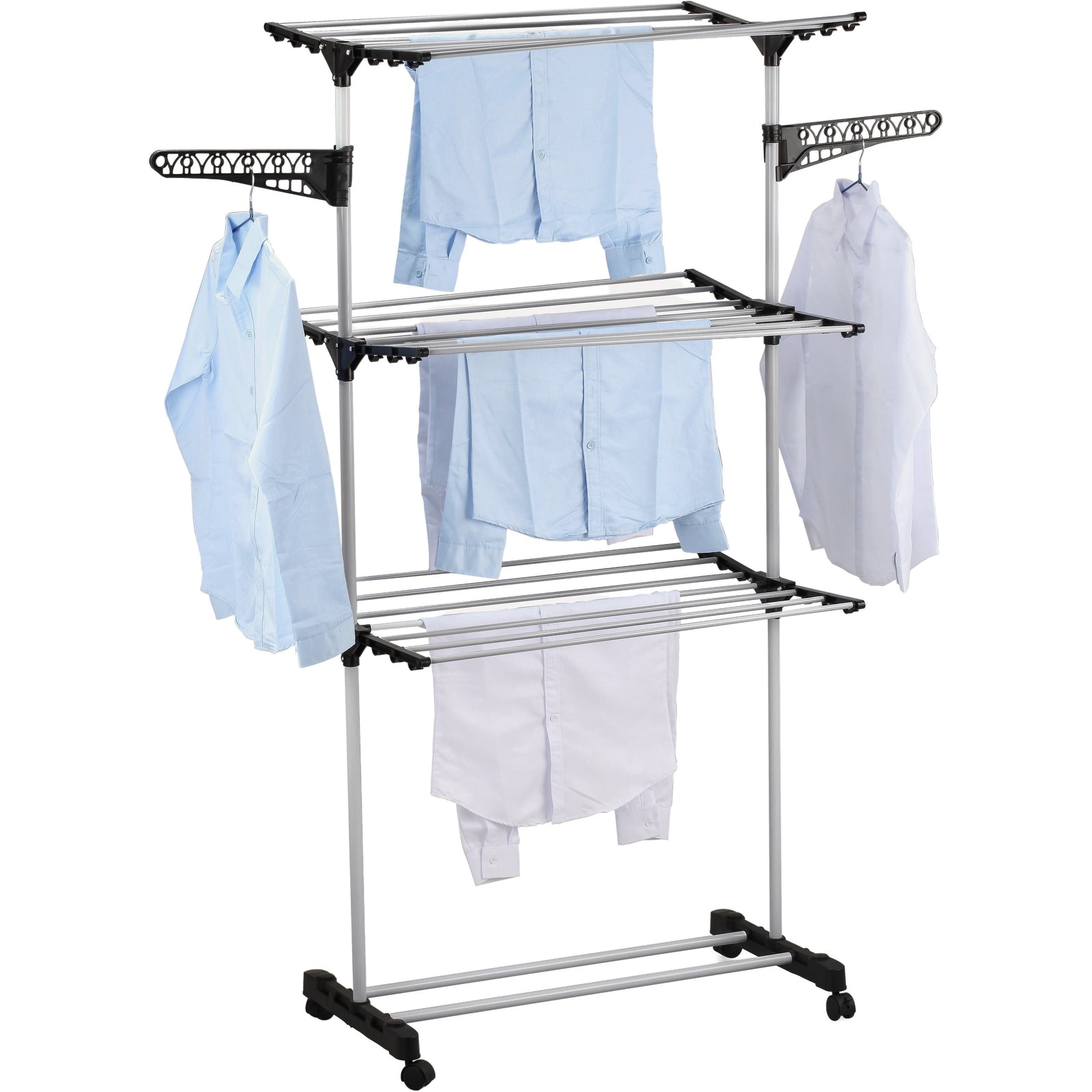 Folding 3 Tier Clothes Laundry Drying Rack with Stainless Steel Tubes for Indoor & Outdoor Home