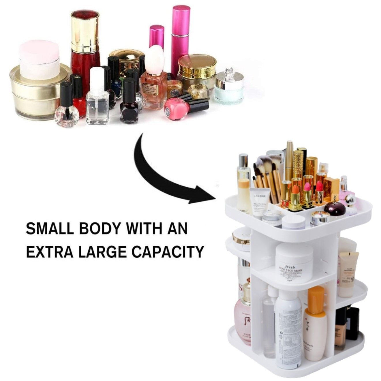 360 Rotating Large Capacity Makeup Organizer for Bedroom and Bathroom (White)