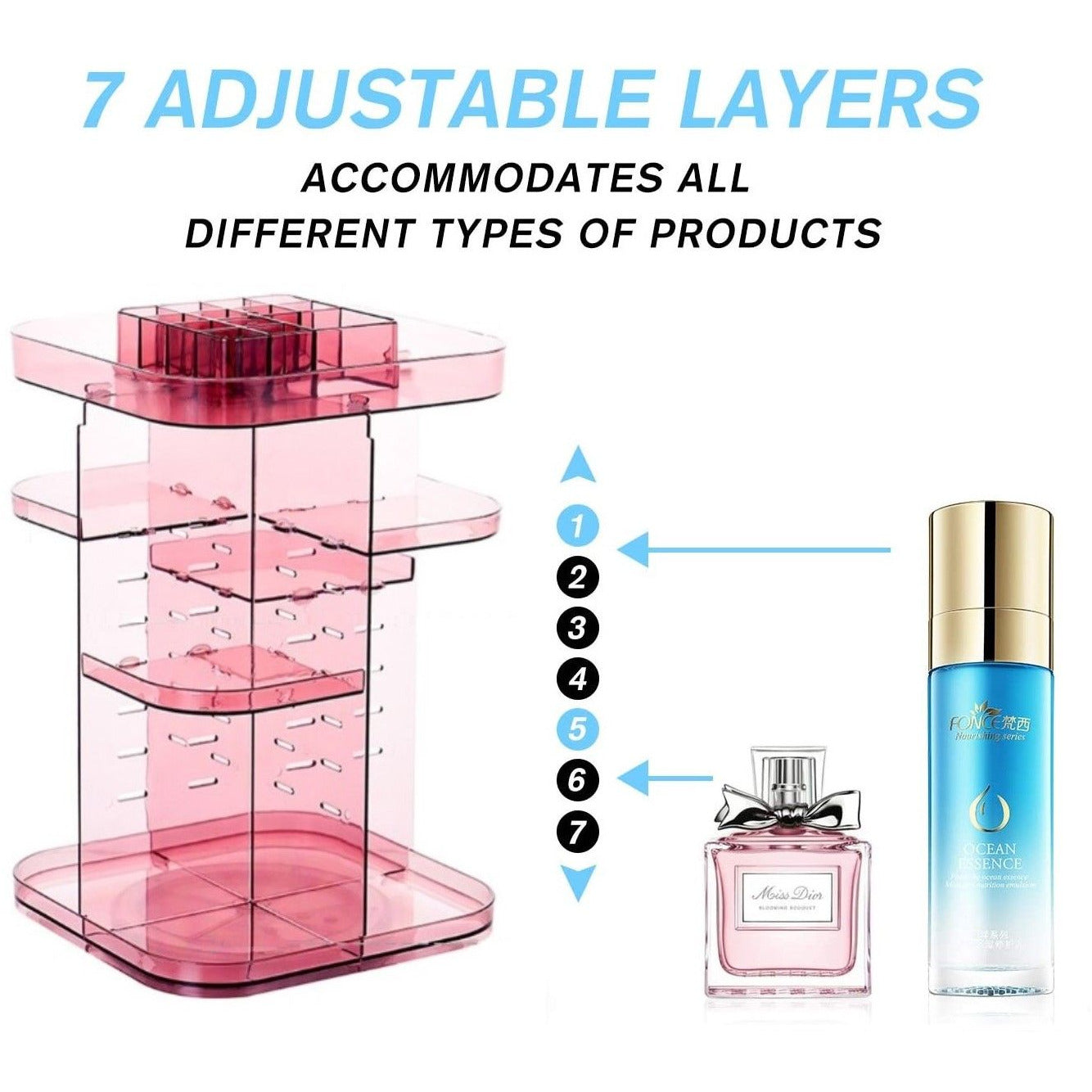 360 Rotating Large Capacity Makeup Organizer for Bedroom and Bathroom (Pink)