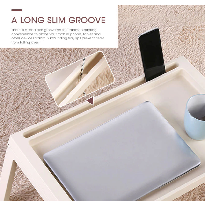 Multifunction Laptop Bed Desk with foldable legs for Home Office (White)