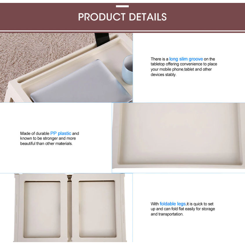 Multifunction Laptop Bed Desk with foldable legs for Home Office (White)