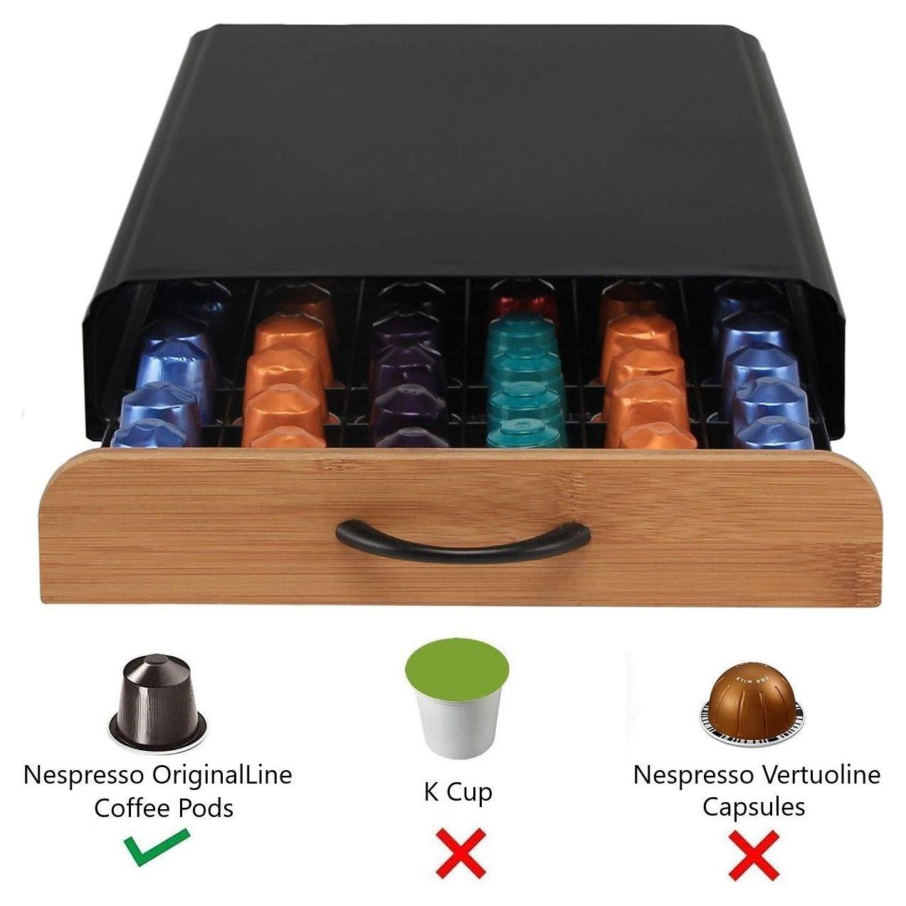 CARLA HOME Coffee Pods Holder Storage Drawer Compatible with 60 Nespresso Pods for Kitchen Storage & Organisation (Natural)