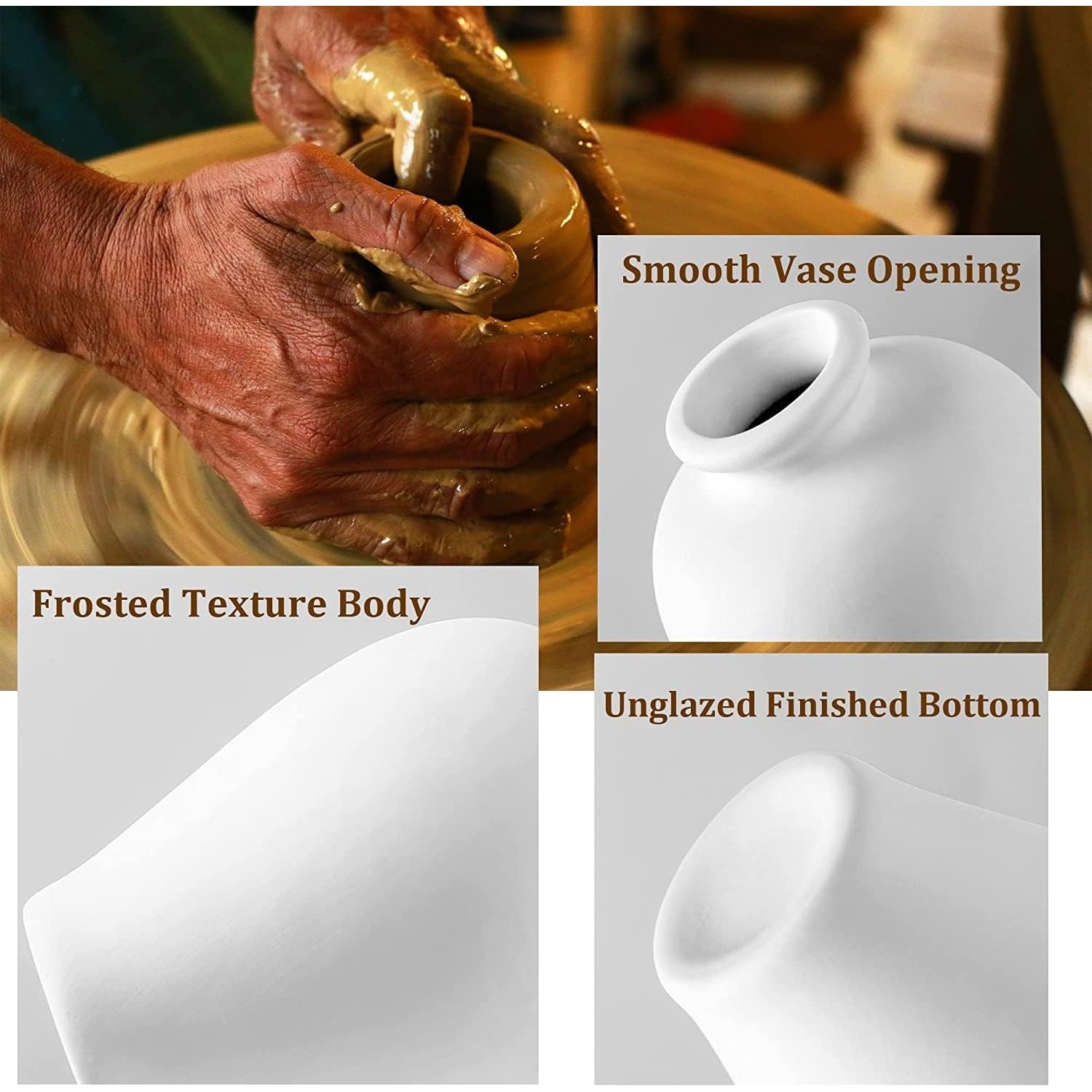 Ceramic Set of 5 White Vases for Home D�cor