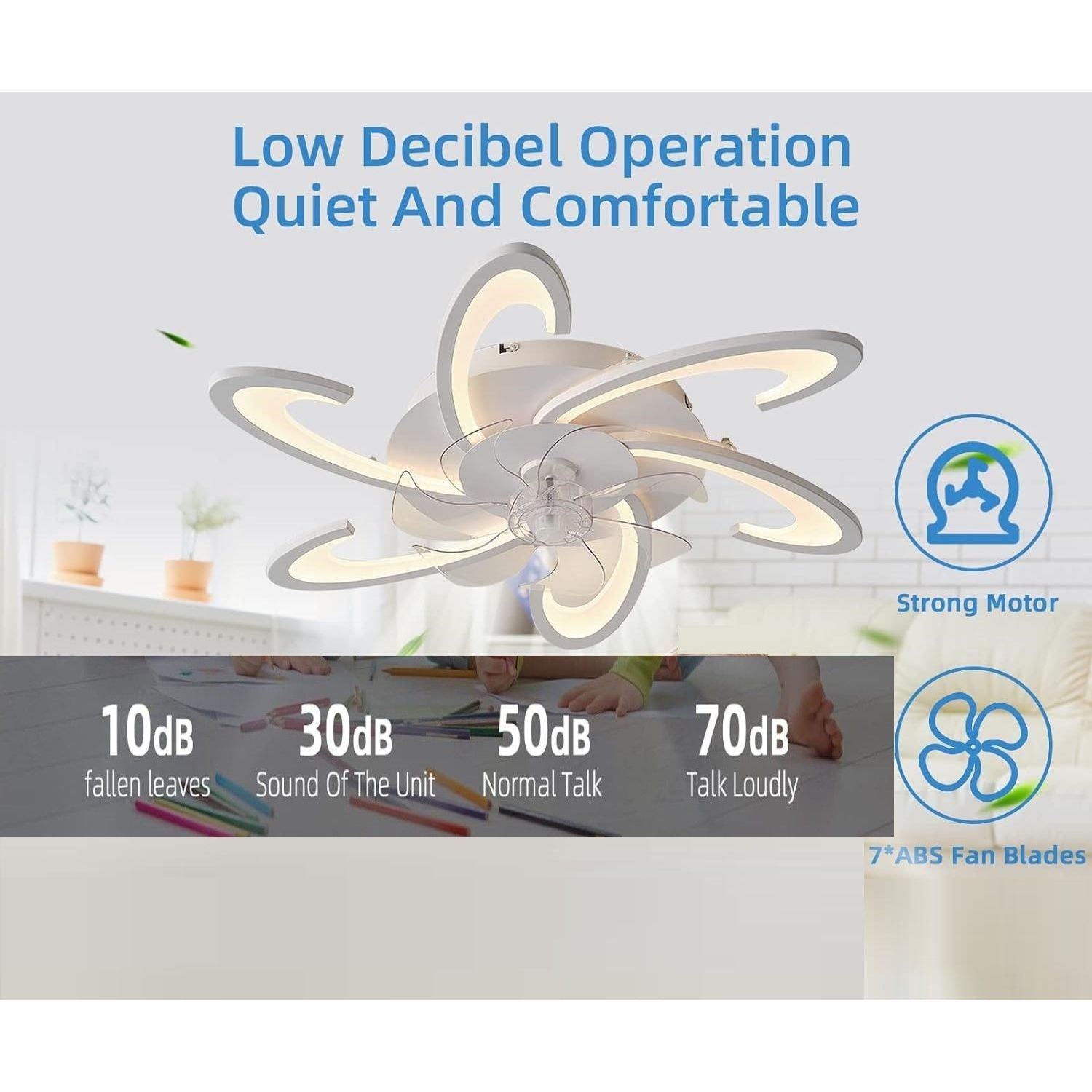 Low Ceiling Light Fan, Low Profile, 6 Wind Speed, 3 Colors (82 cm)