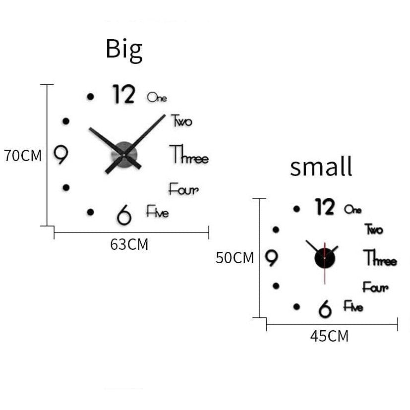 DIY Wall Clock Modern Frameless Large 3D Wall Watch Giant Roman Numerals for Home Living Room and Bedroom (Small)