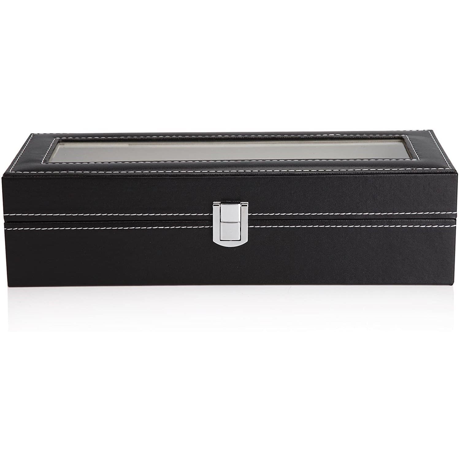Black PU Leather Watch Organizer Display Storage Box Cases for Men & Women (6 slots)