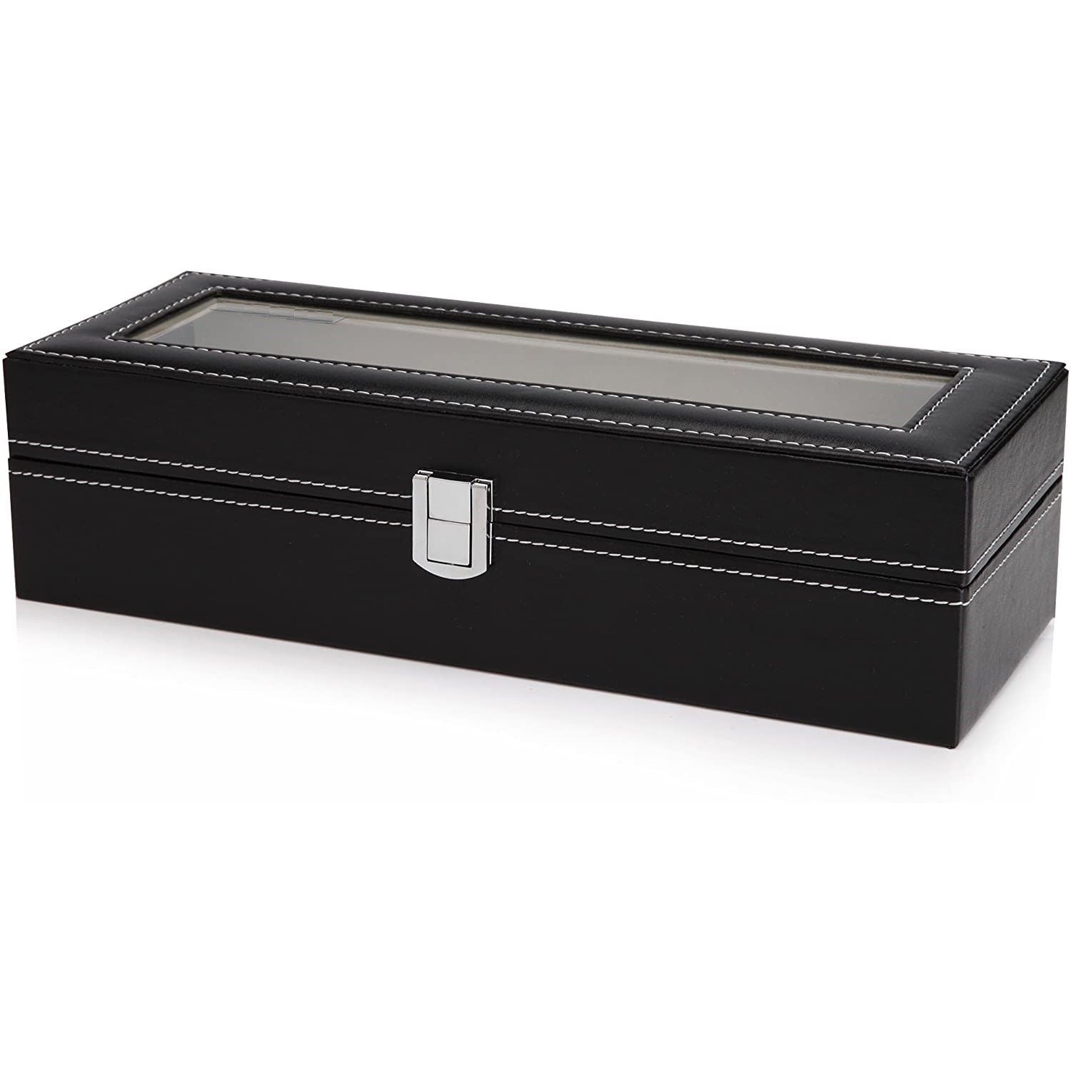 Black PU Leather Watch Organizer Display Storage Box Cases for Men & Women (6 slots)
