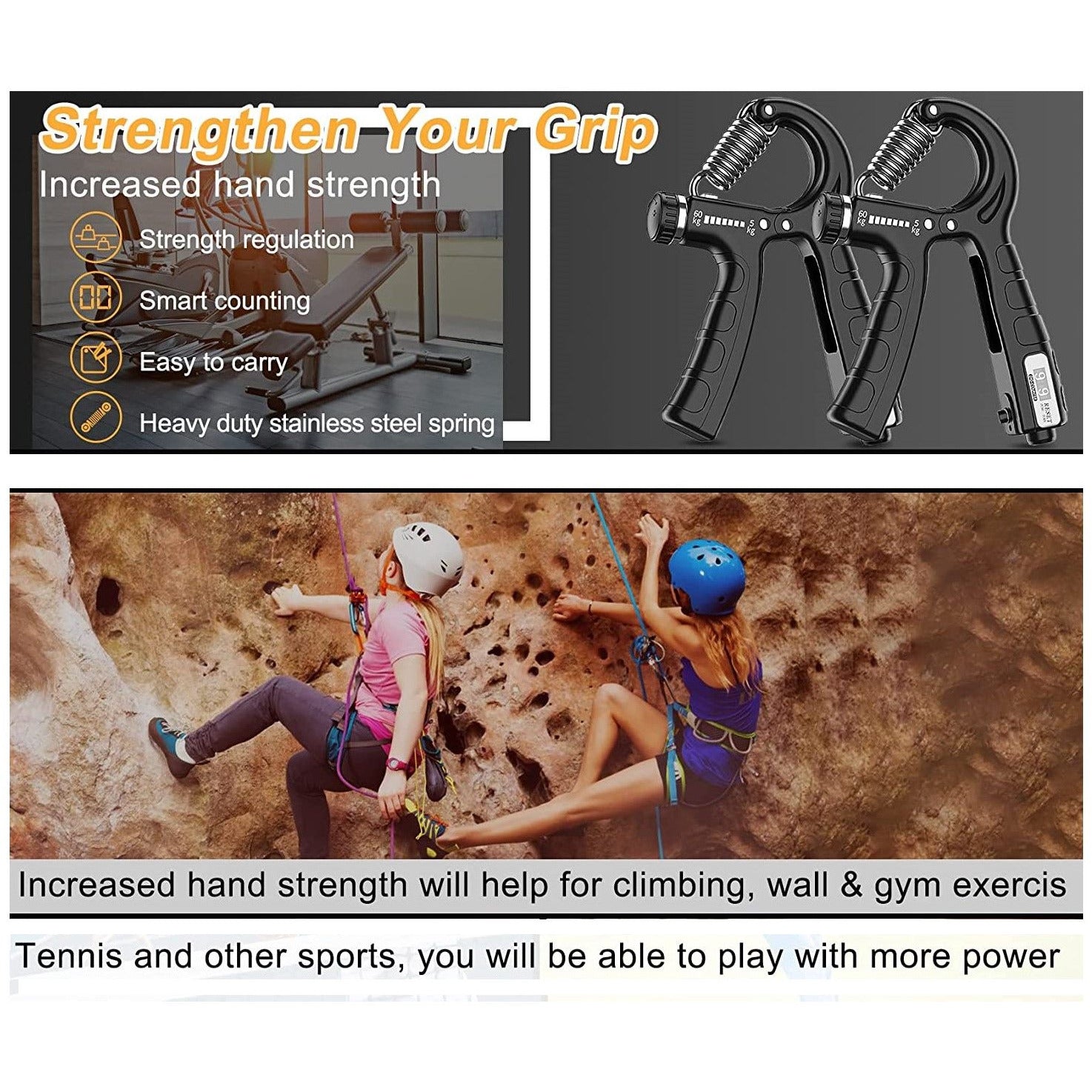 2 Pack Adjustable Hand Grip Strengthener for Hand Grip Strength and Wrist Rehabilitation (Resistance 5-60 kg)